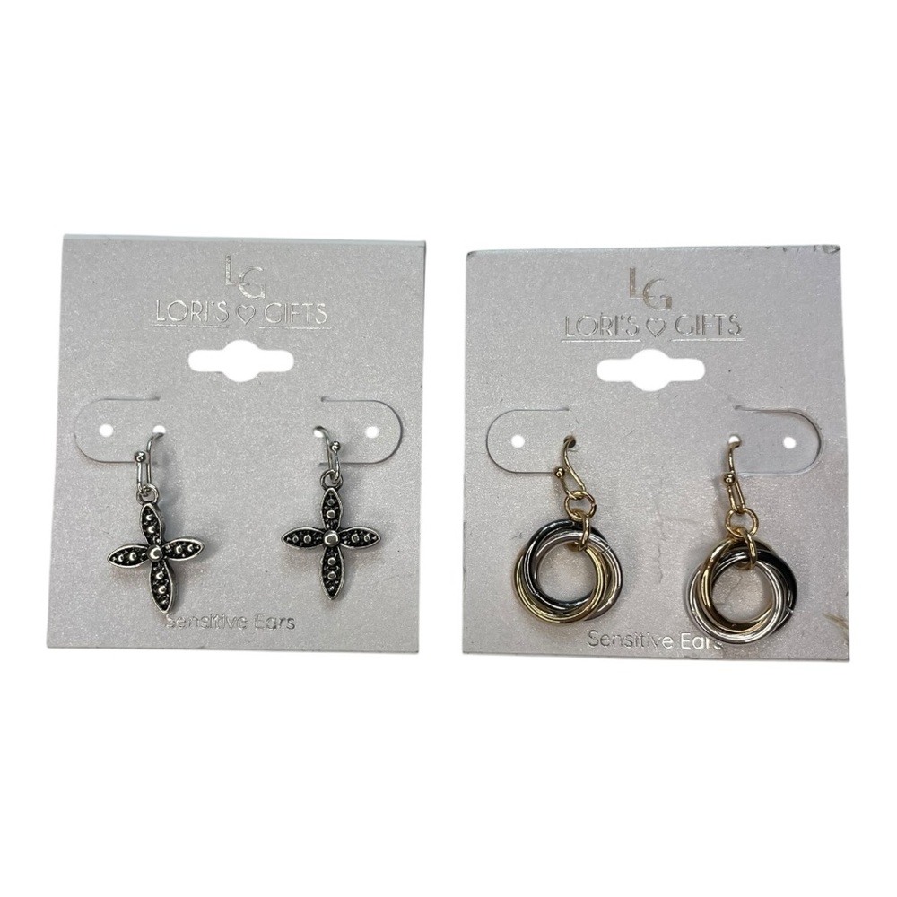 LORI’S GIFTS Earring 2 PACK Set Gold and Silver Tone Sensitive Ears New NIB
